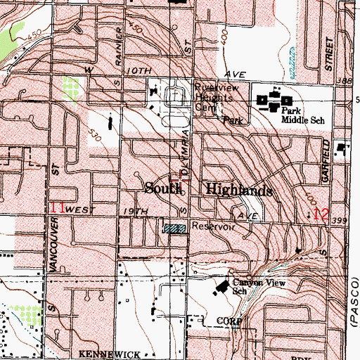 Topographic Map of South Highlands, WA