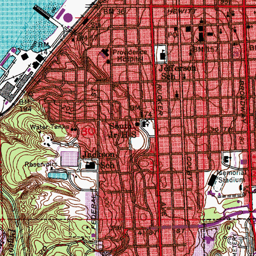 Topographic Map of South Junior High School, WA