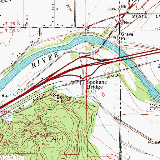 Topographic Map of Spokane Bridge, WA