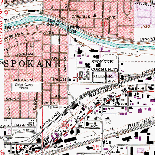 Topographic Map of Spokane Community College, WA