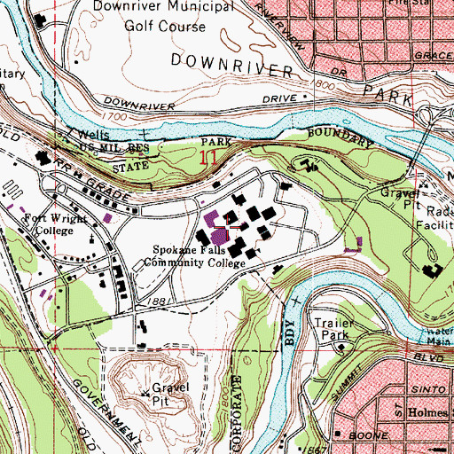 Topographic Map of Spokane Falls Community College, WA