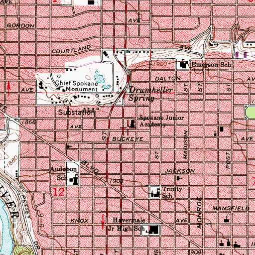 Topographic Map of Spokane Junior Academy, WA