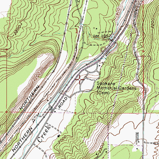 Topographic Map of Spokane Memorial Gardens, WA