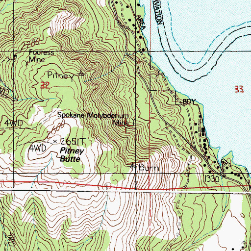 Topographic Map of Spokane Molybdenum Mine, WA