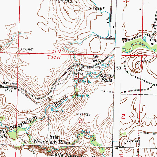 Topographic Map of Spray Falls, WA