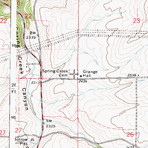 Topographic Map of Spring Creek Cemetery, WA