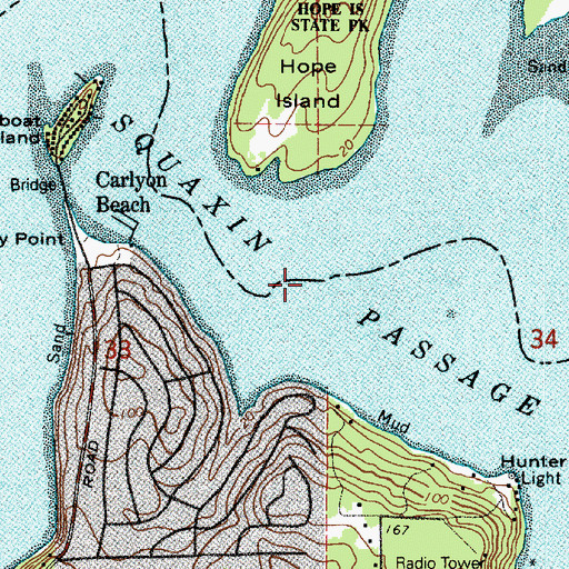 Topographic Map of Squaxin Passage, WA