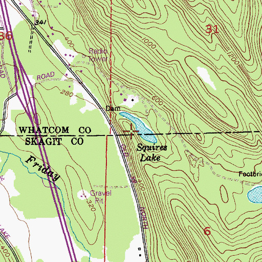 Topographic Map of Squires Lake, WA