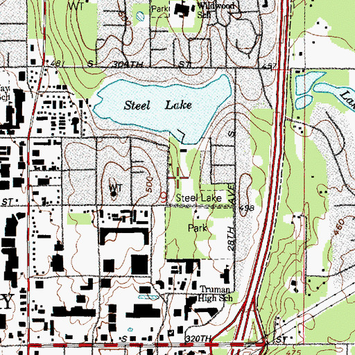 Topographic Map of Steel Lake Park, WA