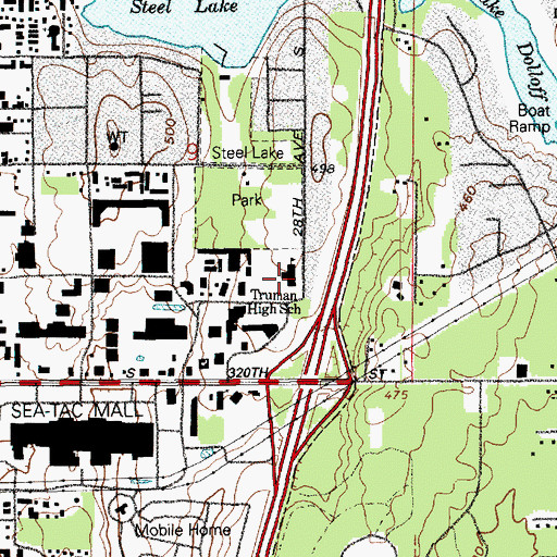 Topographic Map of Steel Lake School, WA