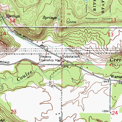 Topographic Map of Stevens Township Hall, WA