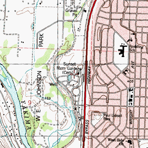 Topographic Map of Sunset Memorial Gardens, WA