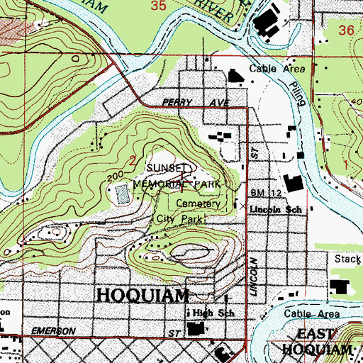 Topographic Map of Sunset Memorial Park, WA