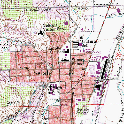 Topographic Map of Sunset School, WA