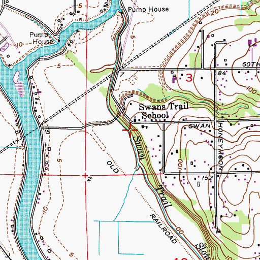 Topographic Map of Swans Trail School, WA