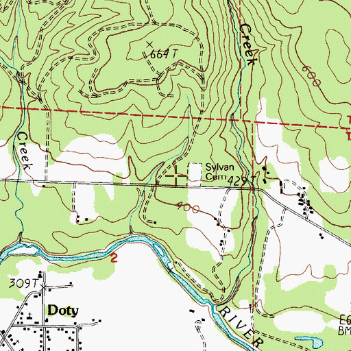 Topographic Map of Sylvan Cemetery, WA