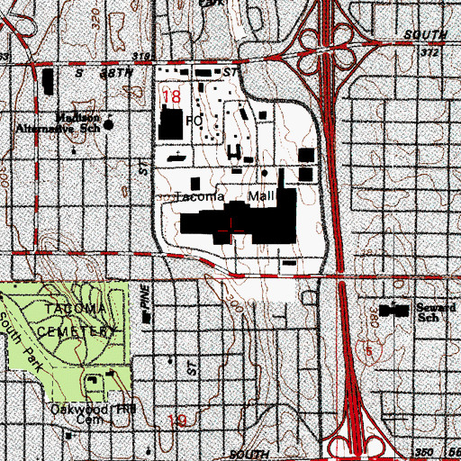 Topographic Map of Tacoma Mall Shopping Center, WA