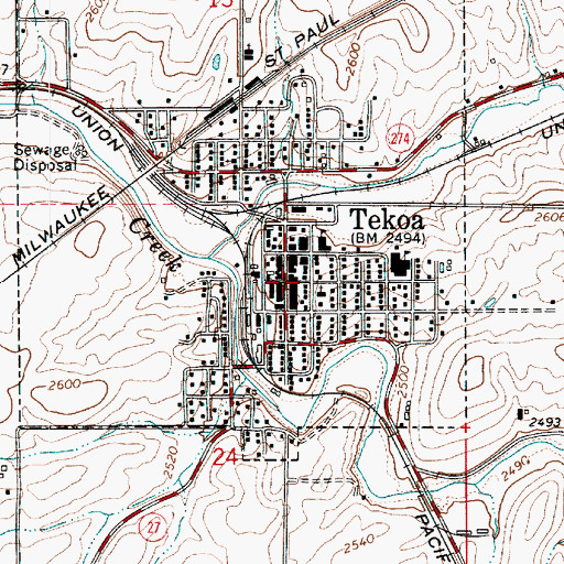 Topographic Map of Tekoa, WA