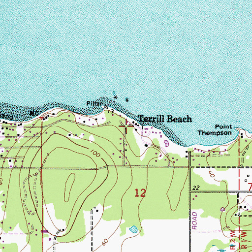 Topographic Map of Terrill Beach, WA