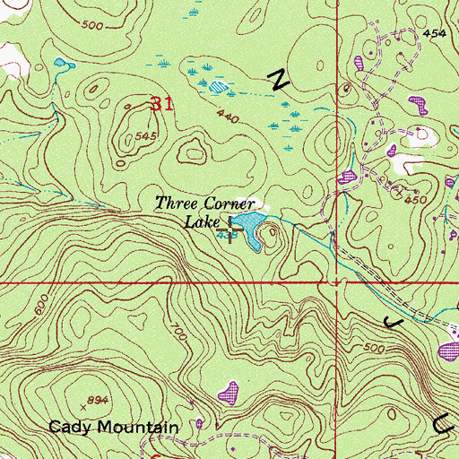 Topographic Map of Three Corner Lake, WA