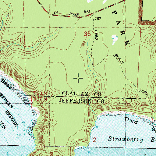 Topographic Map of Three D Beach, WA