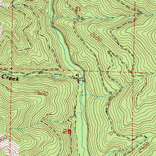 Topographic Map of Three Forks Creek, WA