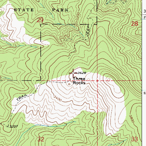 Topographic Map of Three Rocks, WA