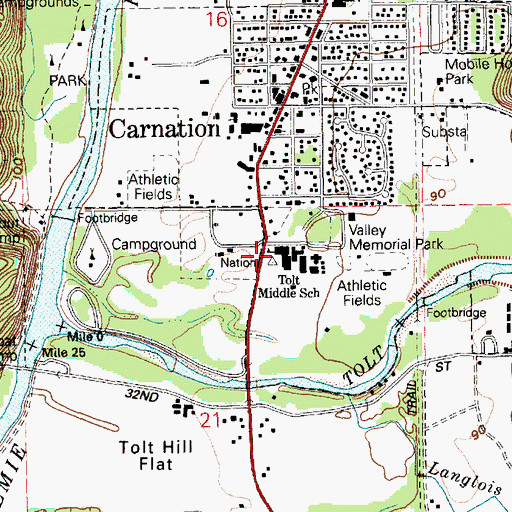 Topographic Map of Tolt High School, WA