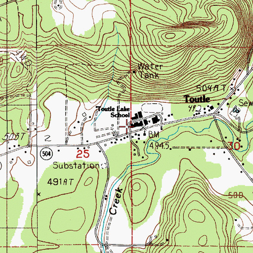 Topographic Map of Toutle Lake High School, WA