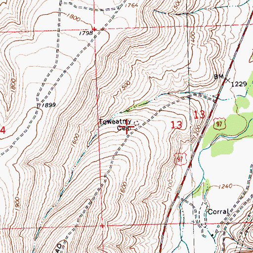 Topographic Map of Toweatmy Cemetery, WA