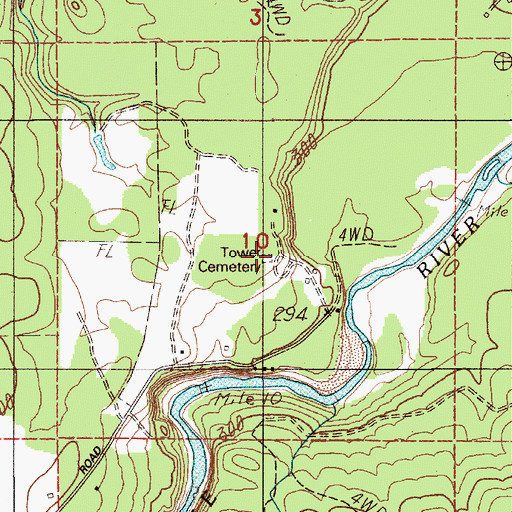 Topographic Map of Tower Cemetery, WA