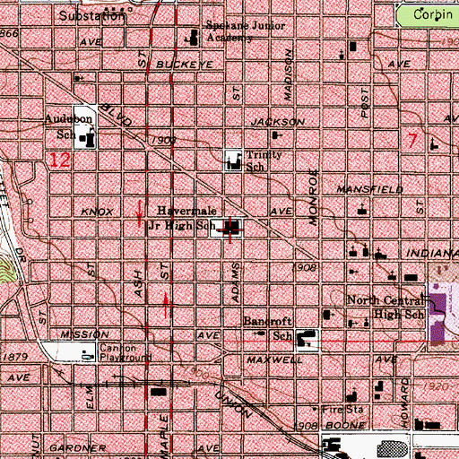 Topographic Map of Trinity School, WA