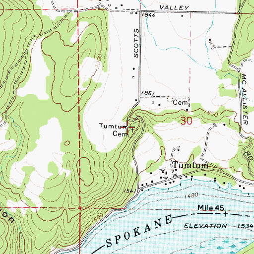 Topographic Map of Scotts Valley Cemetery, WA