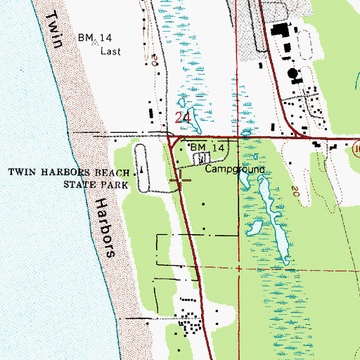 Topographic Map of Twin Harbors Beach State Park, WA