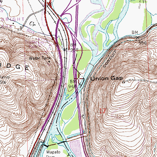 Topographic Map of Union Gap, WA