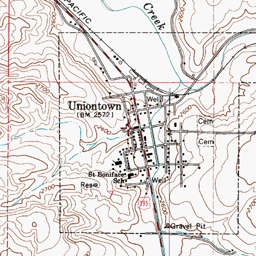 Topographic Map of Uniontown, WA
