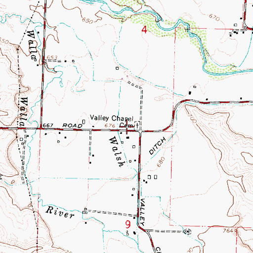 Topographic Map of Valley Chapel Cemetery, WA