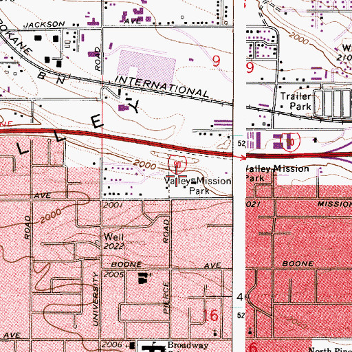 Topographic Map of Valley Mission Park, WA