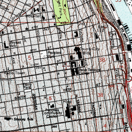 Topographic Map of Tacoma Technical High School, WA