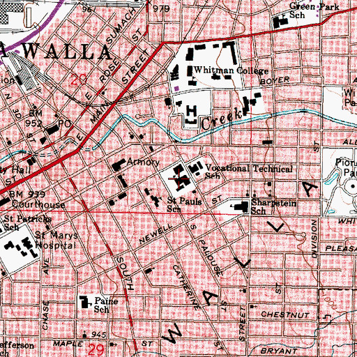 Topographic Map of Vocational Technical School, WA