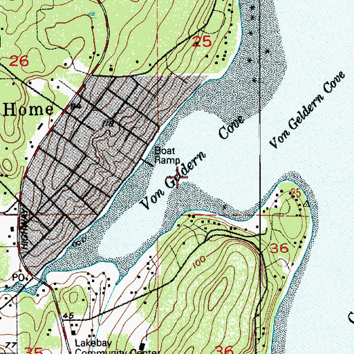 Topographic Map of Von Geldern Cove, WA