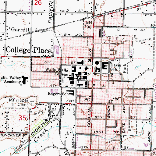 Topographic Map of Walla Walla University, WA