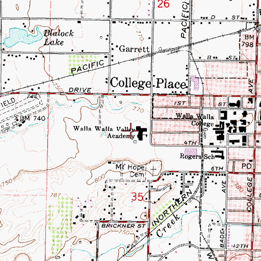 Topographic Map of Walla Walla Valley Academy, WA