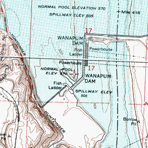 Topographic Map of Wanapum Lake, WA