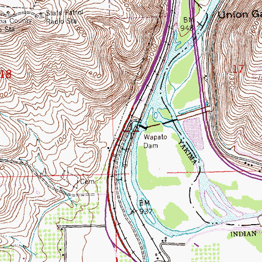 Topographic Map of Wapato Dam, WA