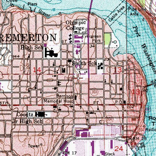 Topographic Map of Warren Avenue Playfield, WA