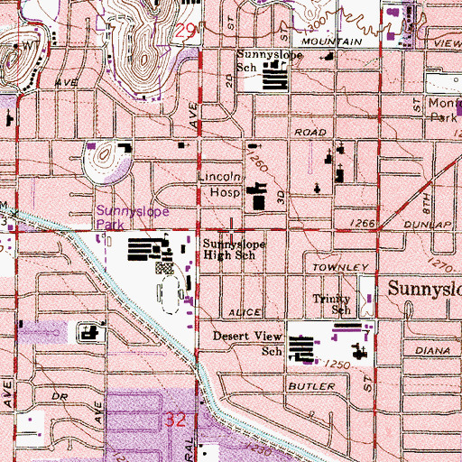 Topographic Map of Sunnyslope Plaza Shopping Center, AZ