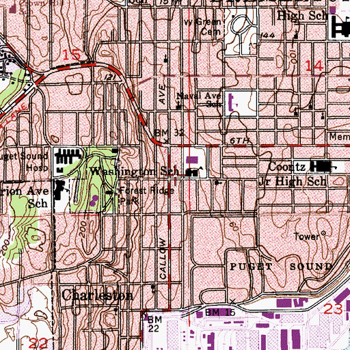 Topographic Map of Washington School, WA