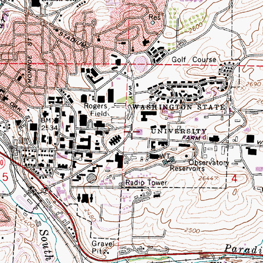 Topographic Map of Washington State University, WA
