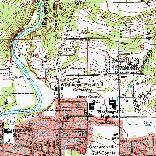 Topographic Map of Washougal Memorial Cemetery, WA